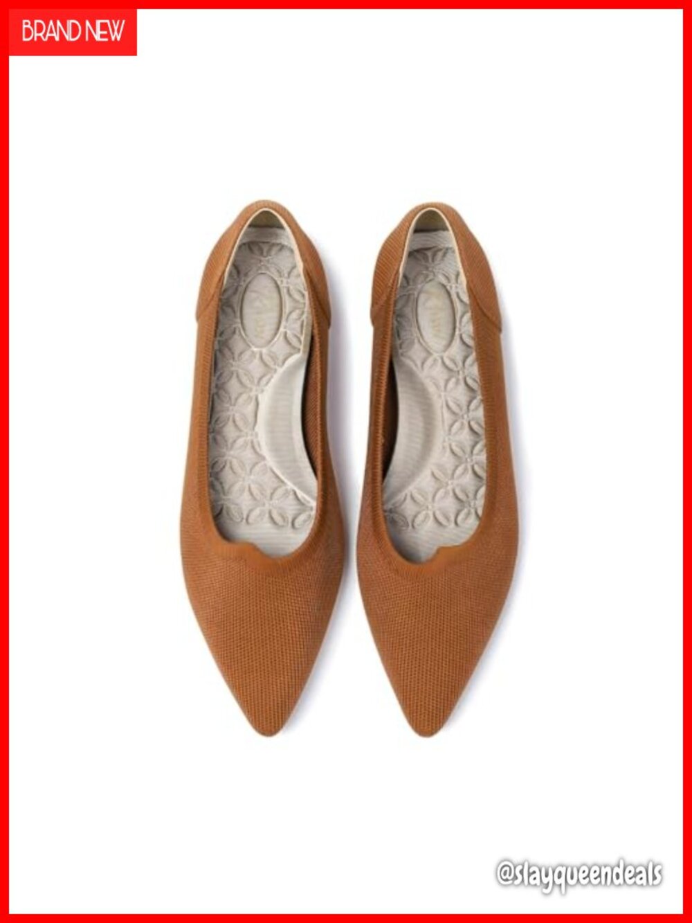 Womens Pointed Toe Knit Ballet Flats with Memory Foam & Arch Support